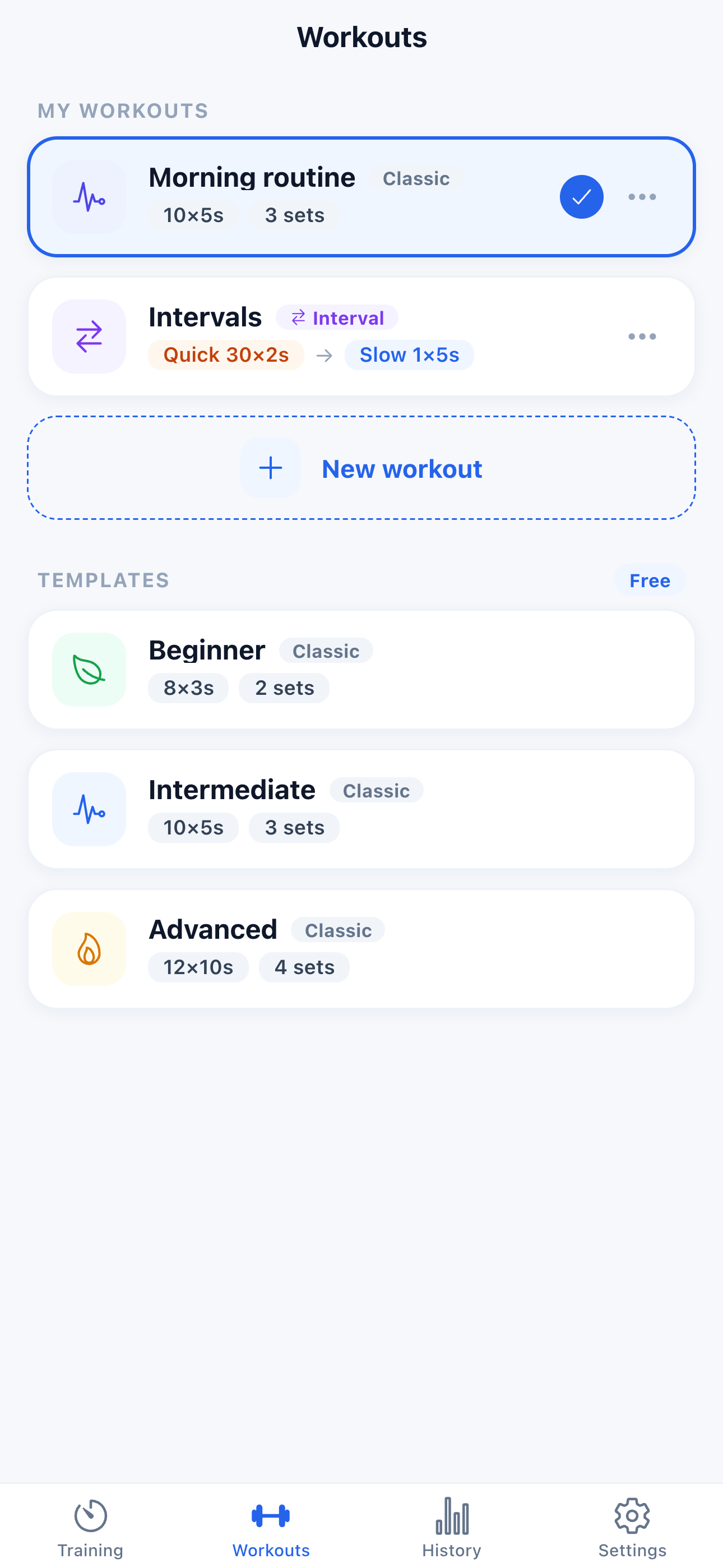 Keglio workouts